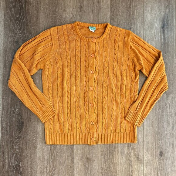 Vintage 90s Mustard Button Up Cable Knit Cardigan Size M - Picture 1 of 4